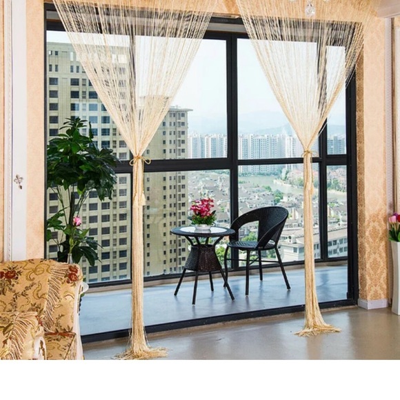 NEW! Set of 2 Decorative Beige String Panels (42”x96” each) - Picture 6 of 7